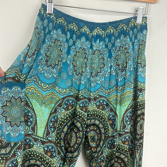 Blue Mandala Boho Smocked Waist Harem Pants Sz L/XL - Picture 7 of 12